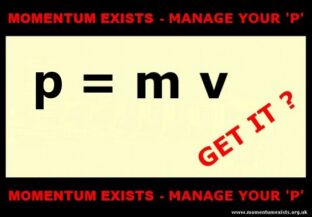 poster showing formula: p = m v